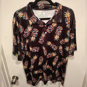 Obnoxious Golf Men's Colorful Pineapple Print Casual Polo Sz L Athleisure Party